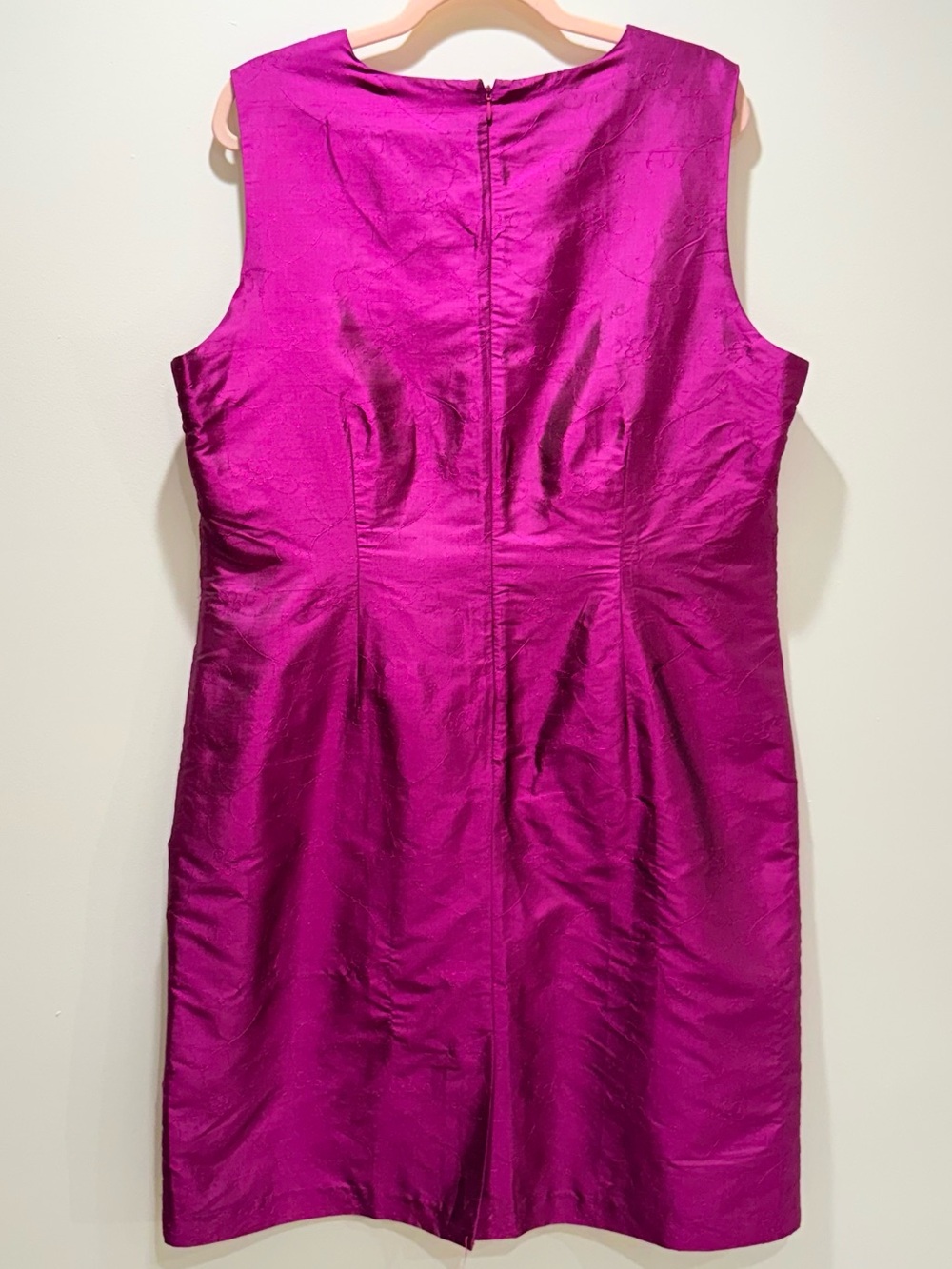Fuchsia Silk Embroidered Dress Floral Cocktail Wedding Guest Dress Size 18 - Picture 3 of 10